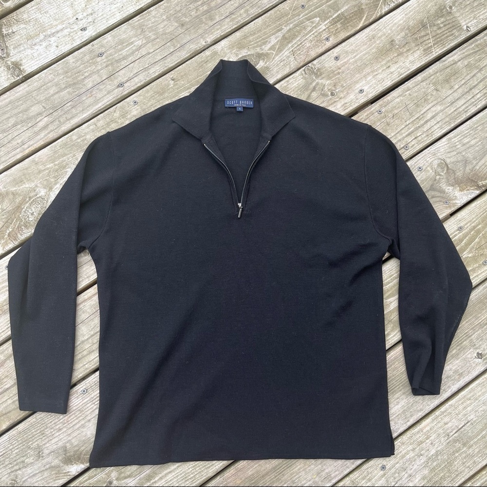 ** Scott Barber Wool Quarter Zip Sweater black popover large